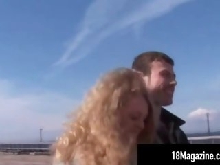 curly haired russian blonde sucks & fucks her ride!